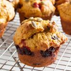 pumpkin muffins with cranberries and chocolate