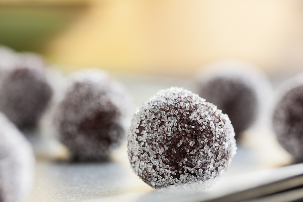 grammy's chocolate cookies unbaked rolled in sugar