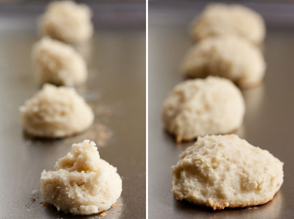 unbaked and baked lemon glazed ricotta cookies