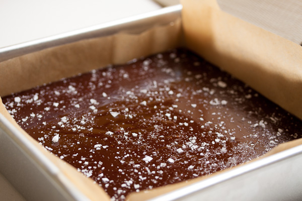 pan of salted chocolate caramels