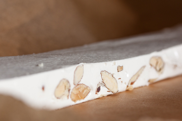 This honey almond nougat is nothing like the 'nougat' you'll find in a candy bar. It has the delicate flavour of honey combined with fresh toasted almonds.