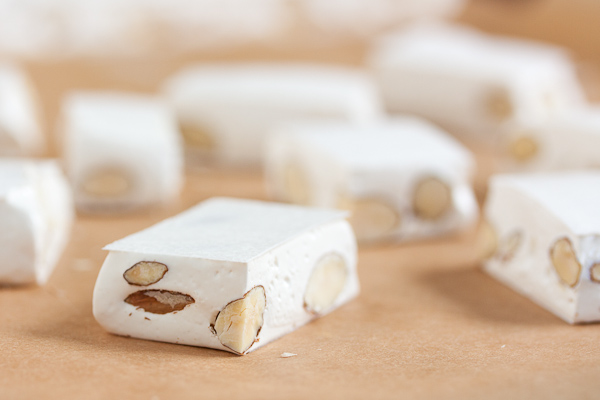 This honey almond nougat is nothing like the 'nougat' you'll find in a candy bar. It has the delicate flavour of honey combined with fresh toasted almonds.