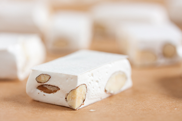 This honey almond nougat is nothing like the 'nougat' you'll find in a candy bar. It has the delicate flavour of honey combined with fresh toasted almonds.