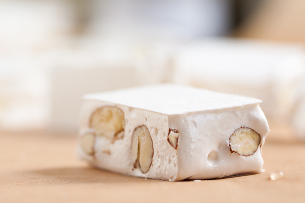 This honey almond nougat is nothing like the 'nougat' you'll find in a candy bar. It has the delicate flavour of honey combined with fresh toasted almonds.