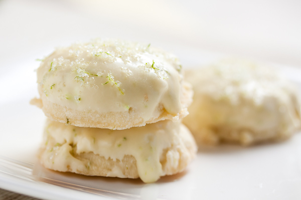 Shortbread-based lime cookies with a really fresh flavour. There's lime zest in every component of this cookie. A very summery cookie.