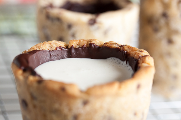 Here's how to make chocolate chip cookie shot glasses filled with milk