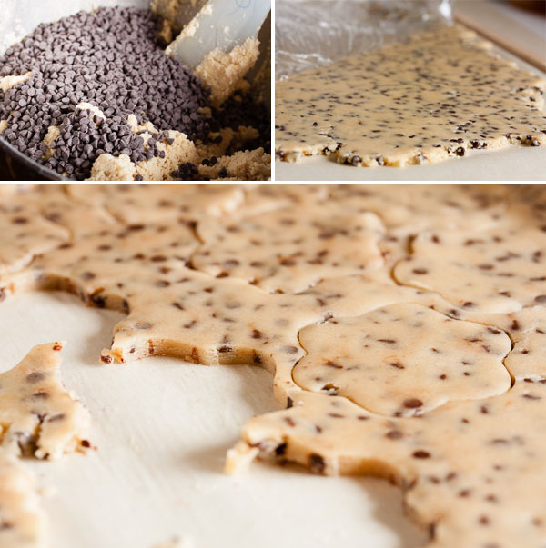 These roll-out chocolate chip cookies are soft and slightly crumbly, like a shortbread studded with tiny chocolate chips. Great cookie cutter cookie!