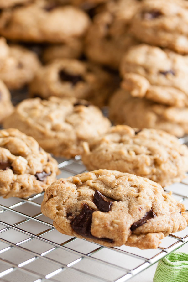 Coconut Oil Oatmeal Chocolate Chip Cookies – dense and moist and chewy and loaded with flavour.