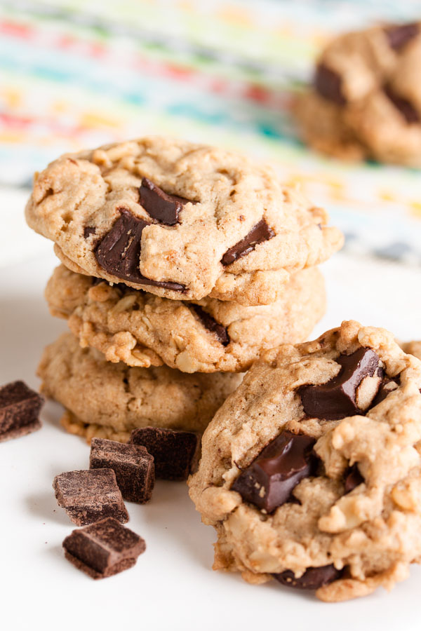 Coconut Oil Oatmeal Chocolate Chip Cookies – dense and moist and chewy and loaded with flavour.