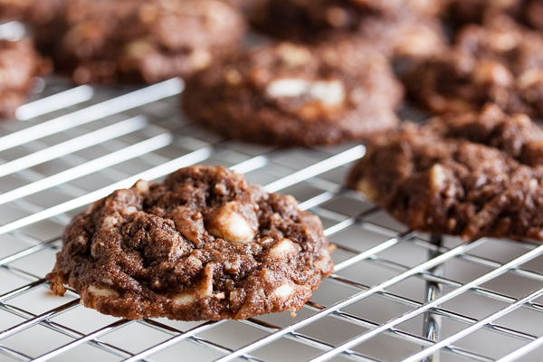 Double Chocolate Coconut Cookies – chocolate, white chocolate chips, walnuts & coconut combine for a delicious treat.