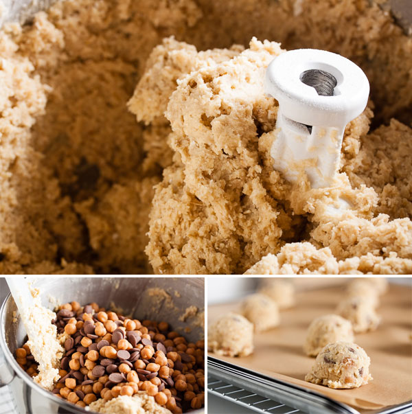 Milk Chocolate Caramel Cookies – chocolate chips, caramel chunks, and oatmeal combine to make a delicious, sweet, chewy cookie.