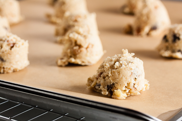 Chocolate and Peanut Butter Chip Cookies – two kinds of chips, plus grated chocolate, chopped nuts, and ground oats. Delicious!