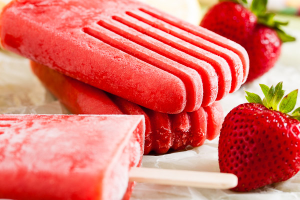 Strawberry and Bitters Popsicles – a bright, fresh, slightly grown-up flavour.