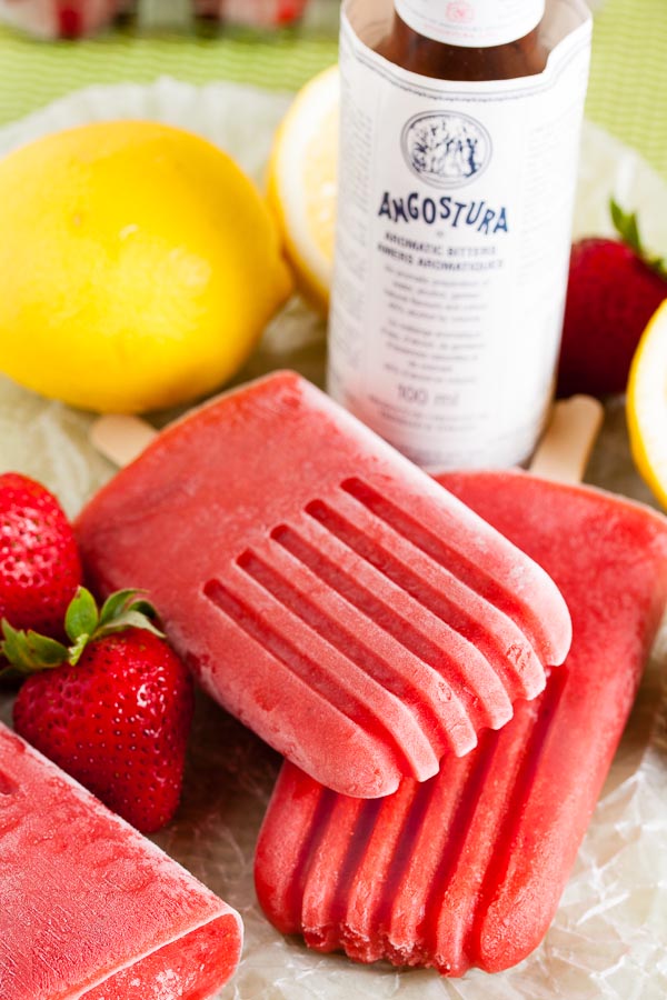 Strawberry and Bitters Popsicles – a bright, fresh, slightly grown-up flavour.