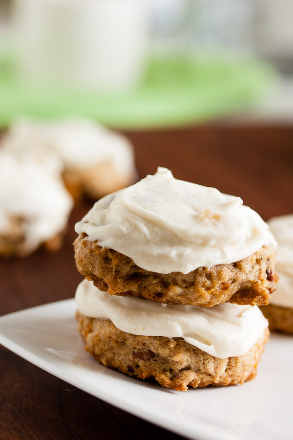 Carrot Cake Cookies with Ginger Cream Cheese Frosting – these cookies have all the flavours you'd expect, but the frosting is where it gets really interesting, with both candied ginger and spiced rum!