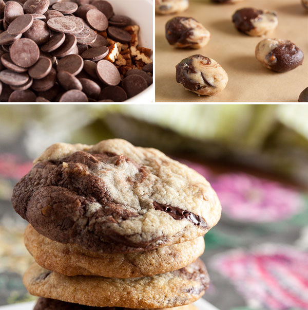 Chocolate Chunk Marble Cookies – a perfect marriage of chocolate and vanilla, made even better with added pecans and chocolate chunks. So pretty, but so simple to make!