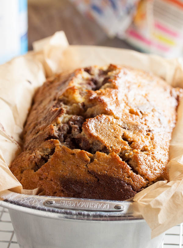 Chocolate Marble Banana Bread – dense and moist, swirled with deep rich chocolate, with just enough dark rum to make it interesting.