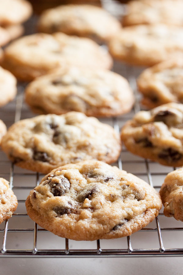 Chocolate Chip Cookies with Nuts – chewy cookies full of dark chocolate chunks, plus both the flavour and crunch of pecans or walnuts.