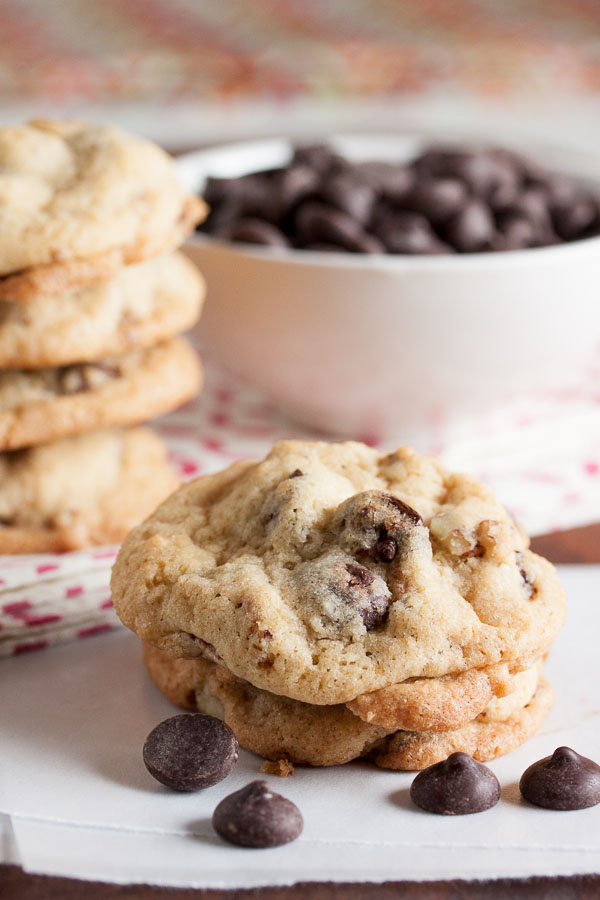 Chocolate Chip Cookies with Nuts – chewy cookies full of dark chocolate chunks, plus both the flavour and crunch of pecans or walnuts.