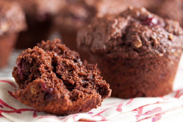 chocolate oatmeal muffins with cranberries