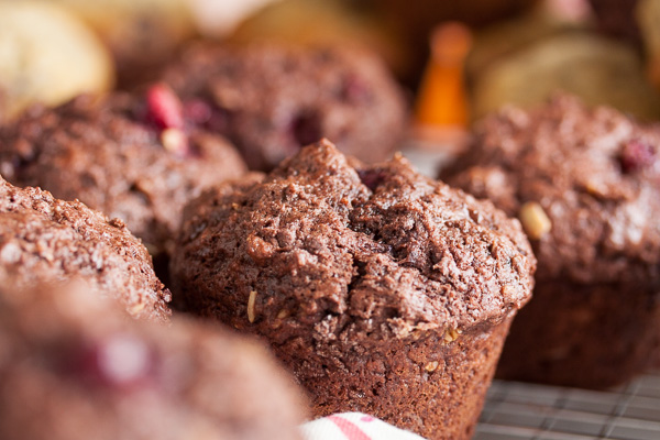 Chocolate Oatmeal Muffins with Cranberries – they'll go great with your morning coffee or any time as a treat.