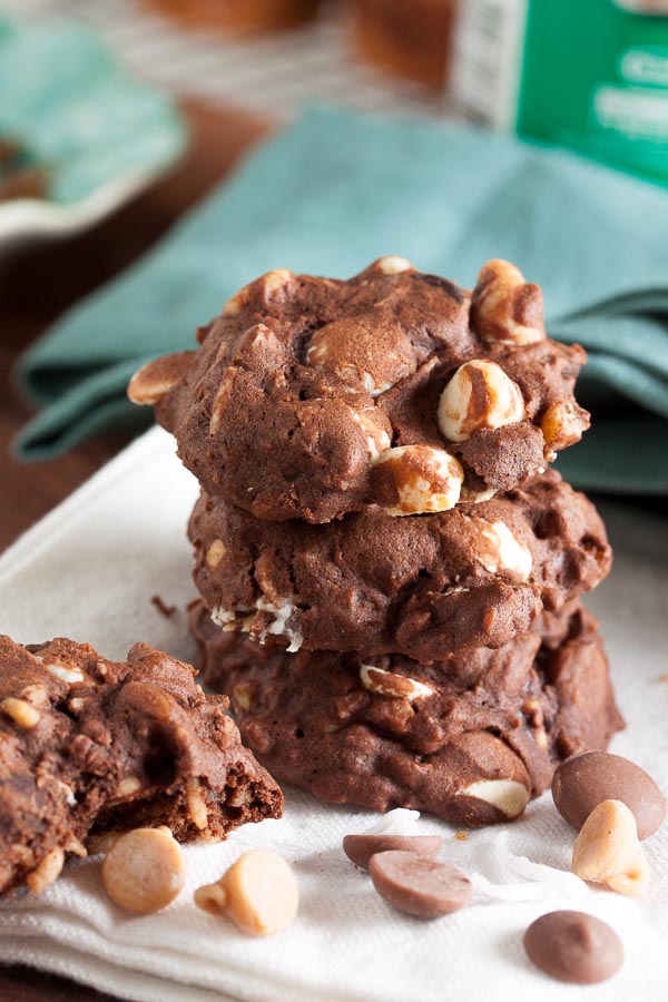 These dense, fudgy Kitchen Sink Cookies really have everything – chocolate, peanut butter, more chocolate, espresso, plus toasted coconut and pecans. My favourite cookie so far!