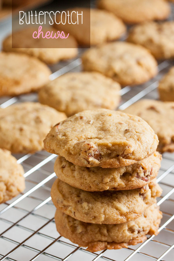 Butterscotch Chews cookies are so so soft and chewy, and loaded with butterscotch flavour and crunchy pecans.