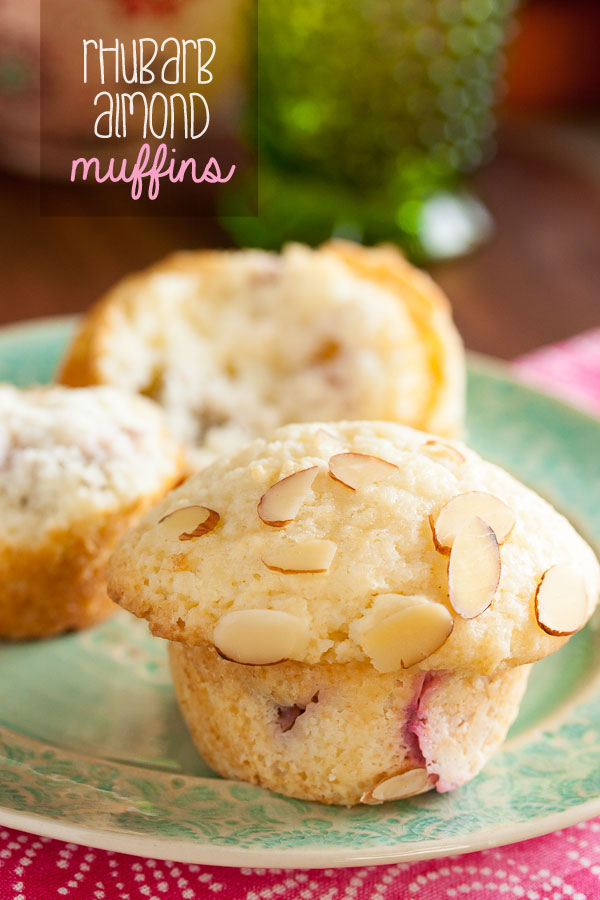 Rhubarb Almond Muffins – made with sour cream and incredibly rich and moist, with lots of sweet almond flavour, plus tart rhubarb.