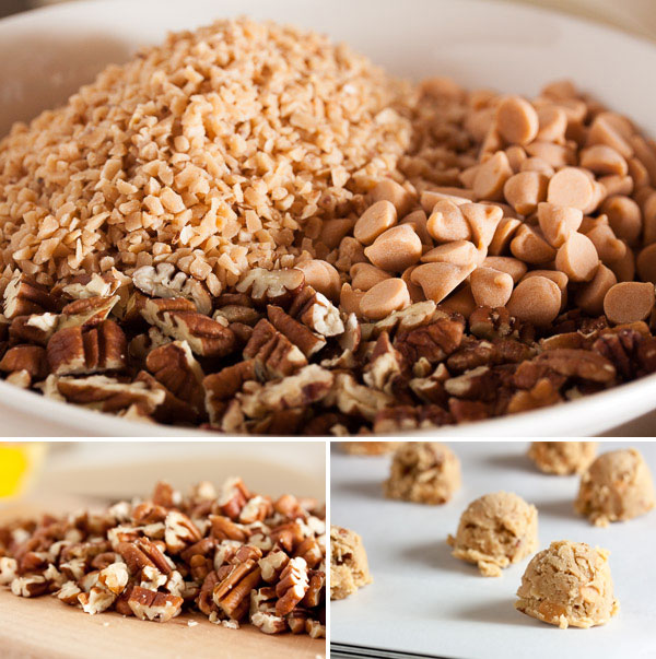 There's a lot of flavour in these Buttery Toffee Pecan Cookies – buttery toffee bits and butterscotch and butter-rum flavouring, plus crunchy pecans.