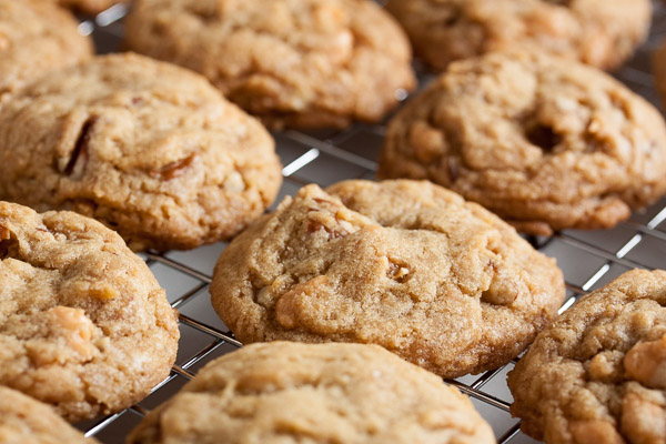 There's a lot of flavour in these Buttery Toffee Pecan Cookies – buttery toffee bits and butterscotch and butter-rum flavouring, plus crunchy pecans.