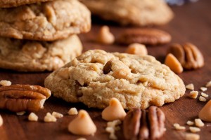 There's a lot of flavour in these Buttery Toffee Pecan Cookies – buttery toffee bits and butterscotch and butter-rum flavouring, plus crunchy pecans.