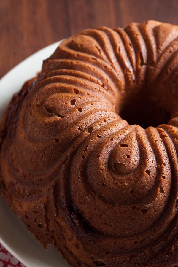 Chocolate Cinnamon Swirl Sour Cream Bundt Cake – a dense moist cake with a cinnamon-y swirl of chocolate, raisins and nuts. One of my all-time favourites!
