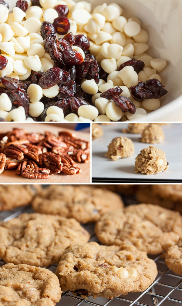 Cranberry Pecan Oatmeal Cookies – dense and chewy, with crunch from the pecans, tartness from the cranberries, balanced by the sweet white chocolate.