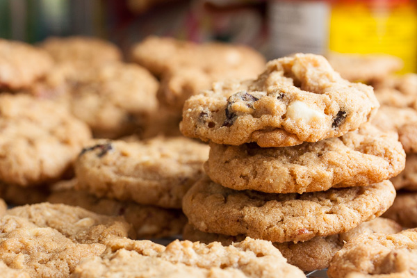 Cranberry Pecan Oatmeal Cookies – dense and chewy, with crunch from the pecans, tartness from the cranberries, balanced by the sweet white chocolate.