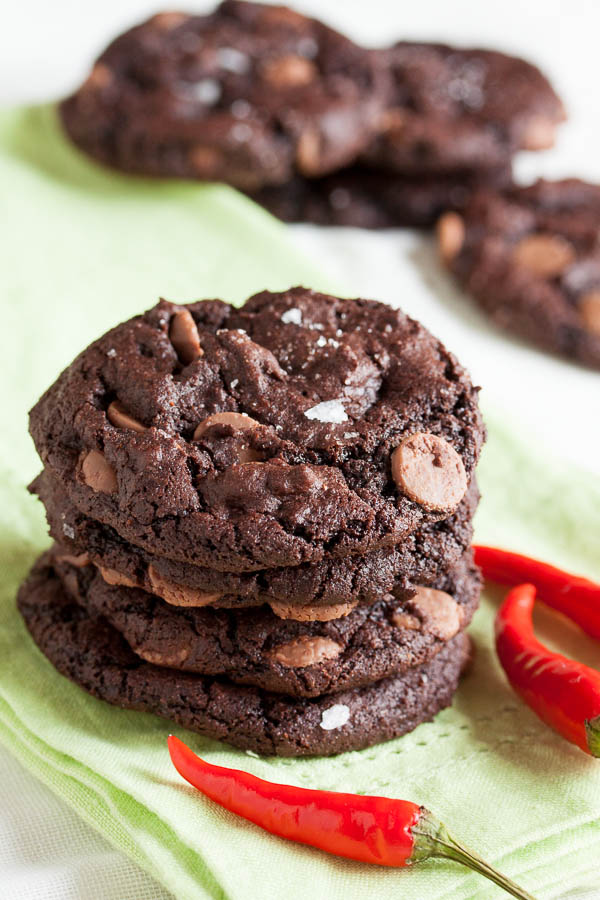 These Chocolate Diablo Cookies are dense and incredibly chocolate-y, with heat from fresh ginger and cayenne pepper contrasted by sweet milk chocolate.