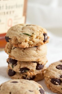 Made with browned butter, Kentucky bourbon, and fresh tarragon, these soft and gooey Bourbon Chocolate Chip Cookies have a great, rich flavour.