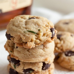 Made with browned butter, Kentucky bourbon, and fresh tarragon, these soft and gooey Bourbon Chocolate Chip Cookies have a great, rich flavour.