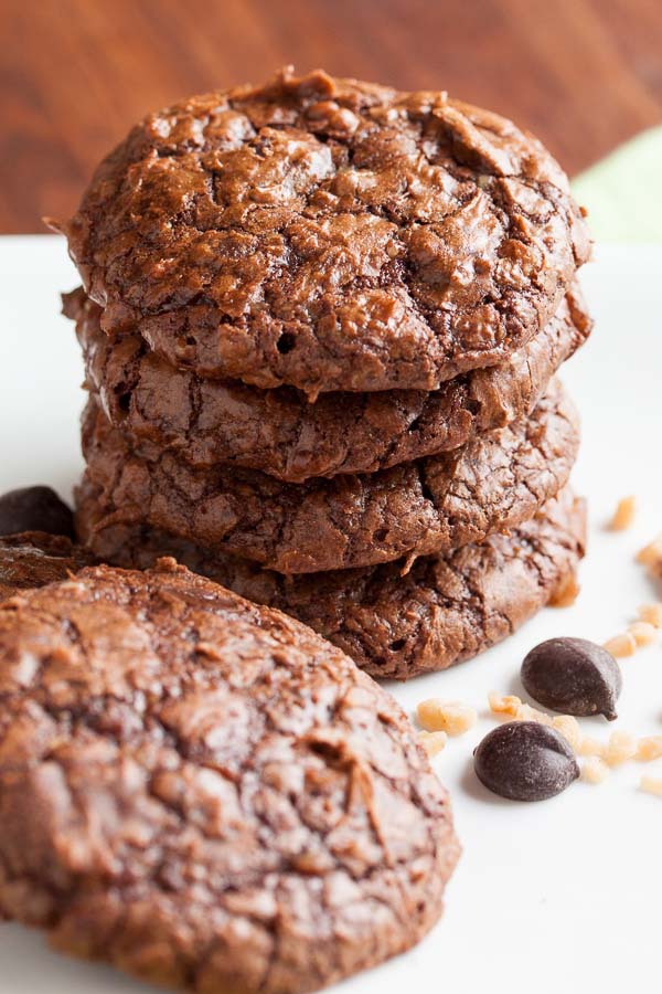 Chocolate Toffee Cookies – soft & chewy, dense and chocolatey, with lots of chocolate chips and bits of sweet toffee throughout.