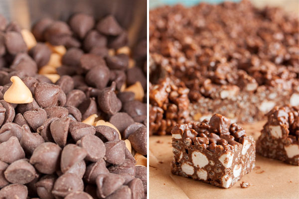 No-bake Crispy Rocky Road Bars – with chocolate, butterscotch, peanut butter, crispy rice cereal, and mini marshmallows. You'll love them!