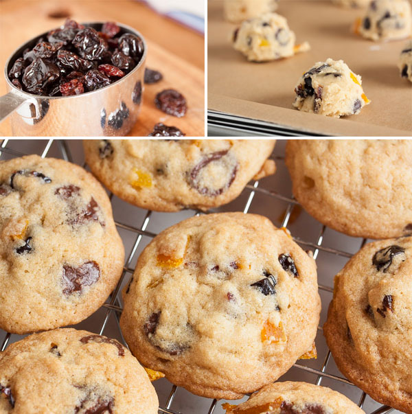 These Orange Cookies with Cherries and Chocolate Chips are incredibly soft and flavourful.