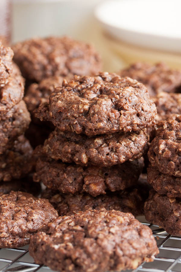 Chocolate Chip Chocolate Oatmeal Cookies with crunchy walnuts – this is a great cookie jar cookie!