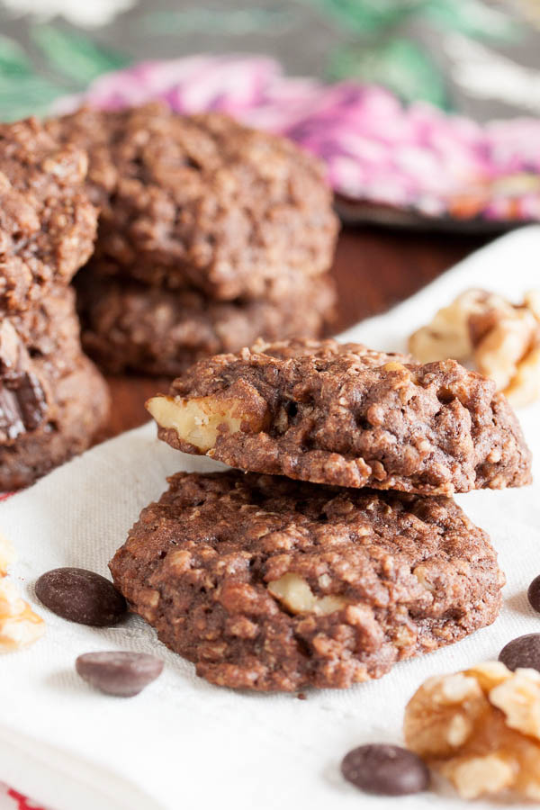 Chocolate Chip Chocolate Oatmeal Cookies with crunchy walnuts – this is a great cookie jar cookie!