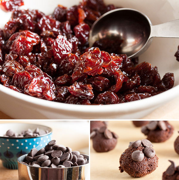 Rich, dense, Double Chocolate Cherry Cookies – full of dark chocolate chunks and brandy-soaked tart cherries.
