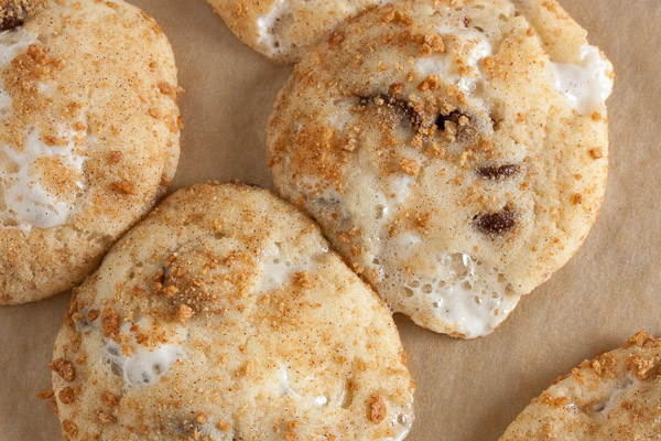 Rich & gooey S'mores Cookies, full of marshmallows and chocolate with barely enough cookie to hold them together. One of my most popular cookies!