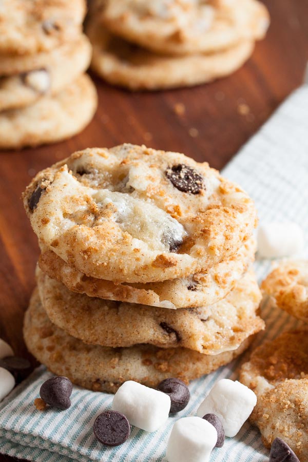 Rich & gooey S'mores Cookies, full of marshmallows and chocolate with barely enough cookie to hold them together. One of my most popular cookies!