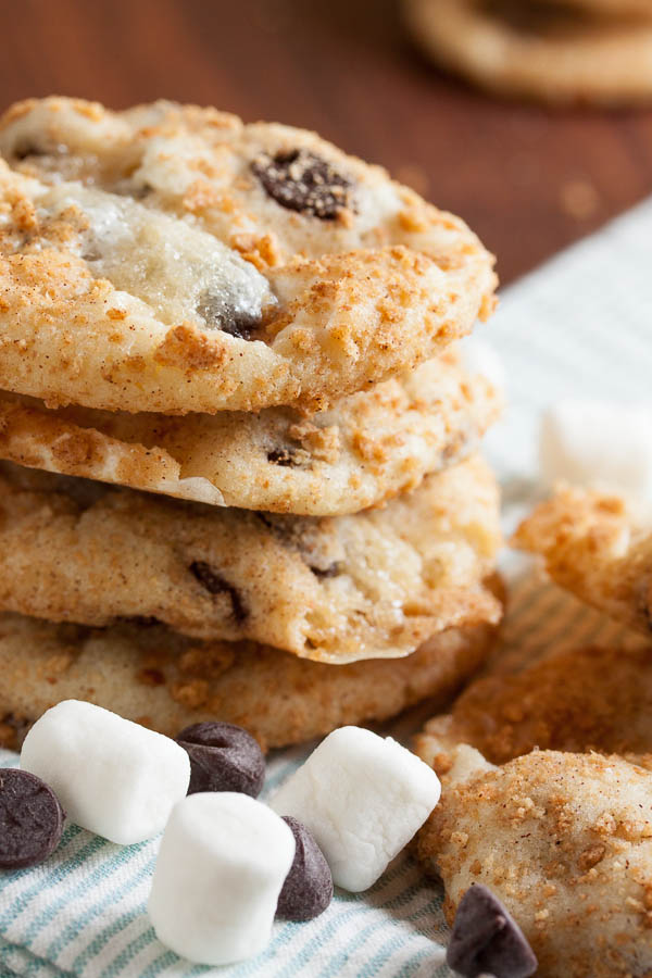 Rich & gooey S'mores Cookies, full of marshmallows and chocolate with barely enough cookie to hold them together. One of my most popular cookies!