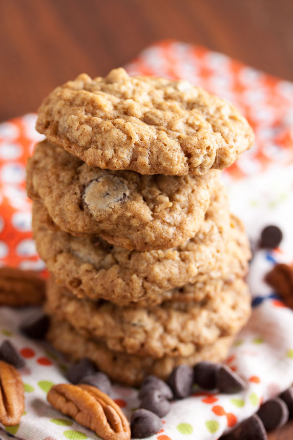 Classic Cowboy Cookies – a rich, chewy oatmeal cookie, loaded with coconut, crunchy toasted pecans, and lots of gooey chocolate chips. Delicious!