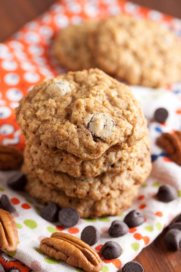 Classic Cowboy Cookies – a rich, chewy oatmeal cookie, loaded with coconut, crunchy toasted pecans, and lots of gooey chocolate chips. Delicious!