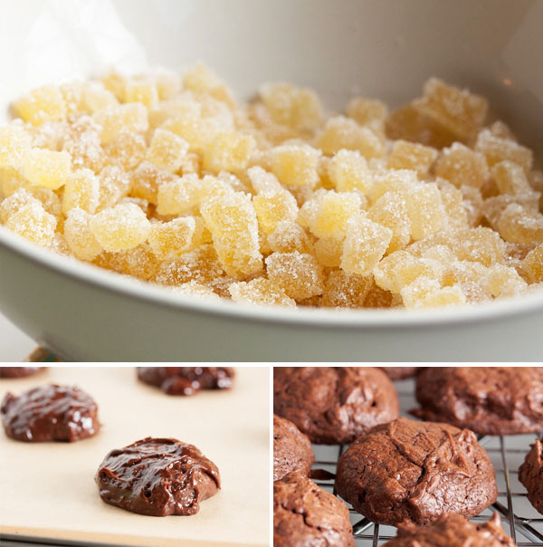 Chewy Chocolate Ginger Cookies – a rich, dense, chocolate cookie, with a bit of heat from lots of tiny pieces of candied ginger. A perfect combination!