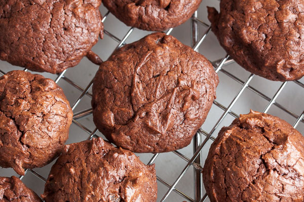 Chewy Chocolate Ginger Cookies – a rich, dense, chocolate cookie, with a bit of heat from lots of tiny pieces of candied ginger. A perfect combination!